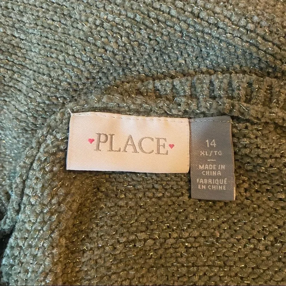 Children's Place Girls Green Sage Knit Sparkly Long Sleeve Pullover Blouse